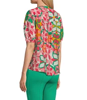 Slim Factor By Investments Julia Azalea Fashion Geo Print V-Neck Short Sleeve Top