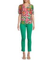 Slim Factor By Investments Julia Azalea Fashion Geo Print V-Neck Short Sleeve Top