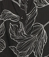Slim Factor By Investments Julia Black/White Floral Stencil Print V-Neck Short Sleeve Top