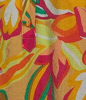 Slim Factor By Investments Julia Gold Fusion Multi Paradise Floral Print V-Neck Short Sleeve Top