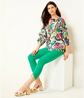 Slim Factor By Investments Kara Multi Exploded Jacobean Printed Boat Neck 3/4 Tiered Sleeve Top