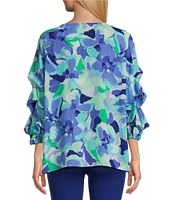 Slim Factor By Investments Kara Painted Garden Boat Neck 3/4 Tiered Sleeve Top