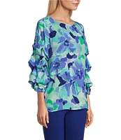 Slim Factor By Investments Kara Painted Garden Boat Neck 3/4 Tiered Sleeve Top