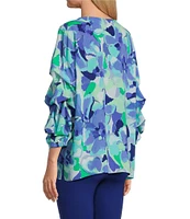 Slim Factor By Investments Kara Painted Garden Boat Neck 3/4 Tiered Sleeve Top