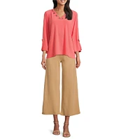 Slim Factor by Investments Lightweight Ponte Knit No Waist Wide Leg Crop Pants