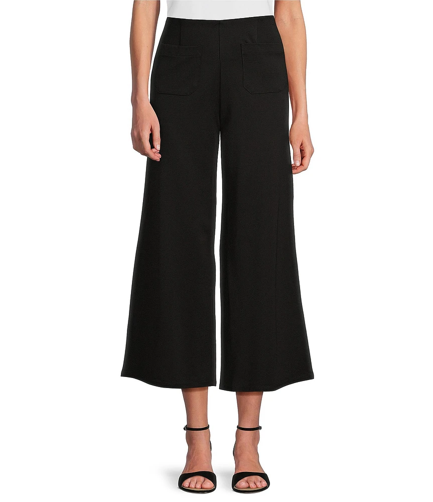 Slim Factor by Investments Lightweight Ponte Knit No Waist Wide Leg Crop Pants