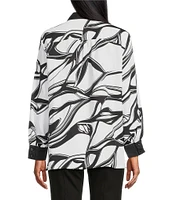 Slim Factor by Investments Long Sleeve Point Collar Abstract Stroke Print Button Front Top