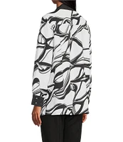 Slim Factor by Investments Long Sleeve Point Collar Abstract Stroke Print Button Front Top