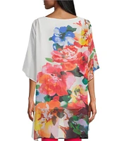 Slim Factor by Investments Multi Fragrant Floral Print Boat Neck 3/4 Sleeve Lined Tunic