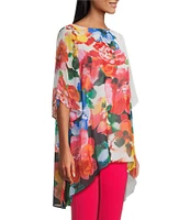 Slim Factor by Investments Multi Fragrant Floral Print Boat Neck 3/4 Sleeve Lined Tunic