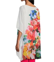 Slim Factor by Investments Multi Fragrant Floral Print Boat Neck 3/4 Sleeve Lined Tunic
