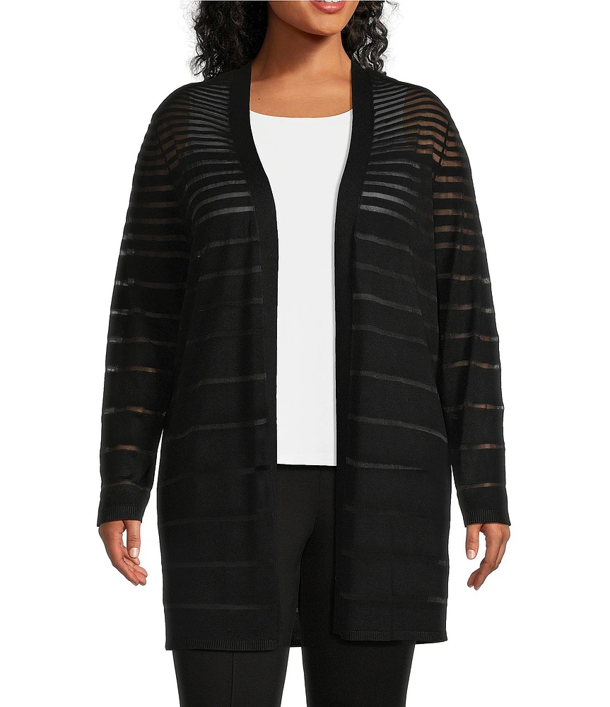 Slim Factor by Investments Plus Long Sleeve Open-Front Mesh Cardigan