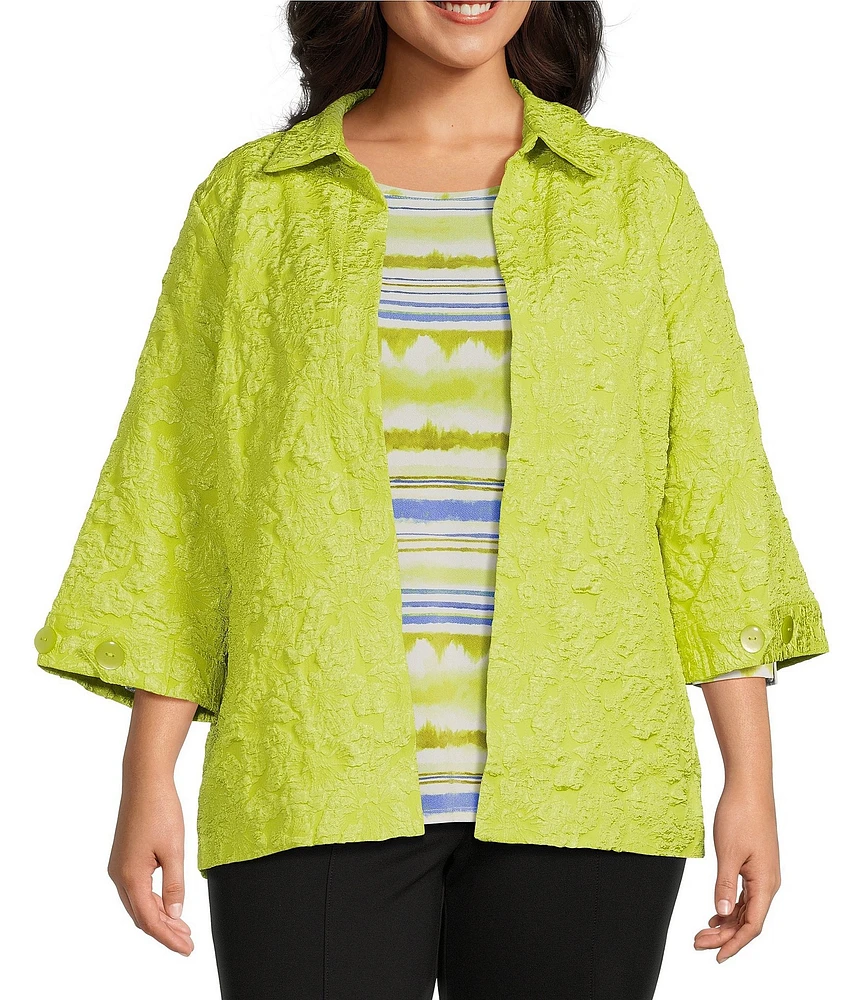 Slim Factor by Investments Plus Size 3/4 Sleeve Open Front Jacquard Jacket