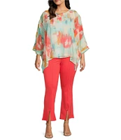 Slim Factor by Investments Plus Size Abstract Haze Crew Neck 3/4 Dolman Sleeve Lined Blouse