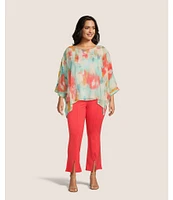 Slim Factor by Investments Plus Size Abstract Haze Crew Neck 3/4 Dolman Sleeve Lined Blouse