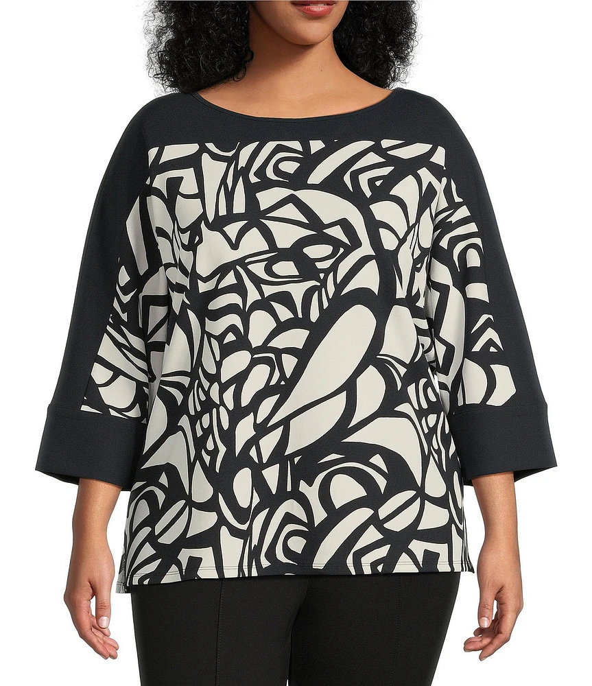 Slim Factor by Investments Plus Size Boat Neck 3/4 Sleeve Dolman Top