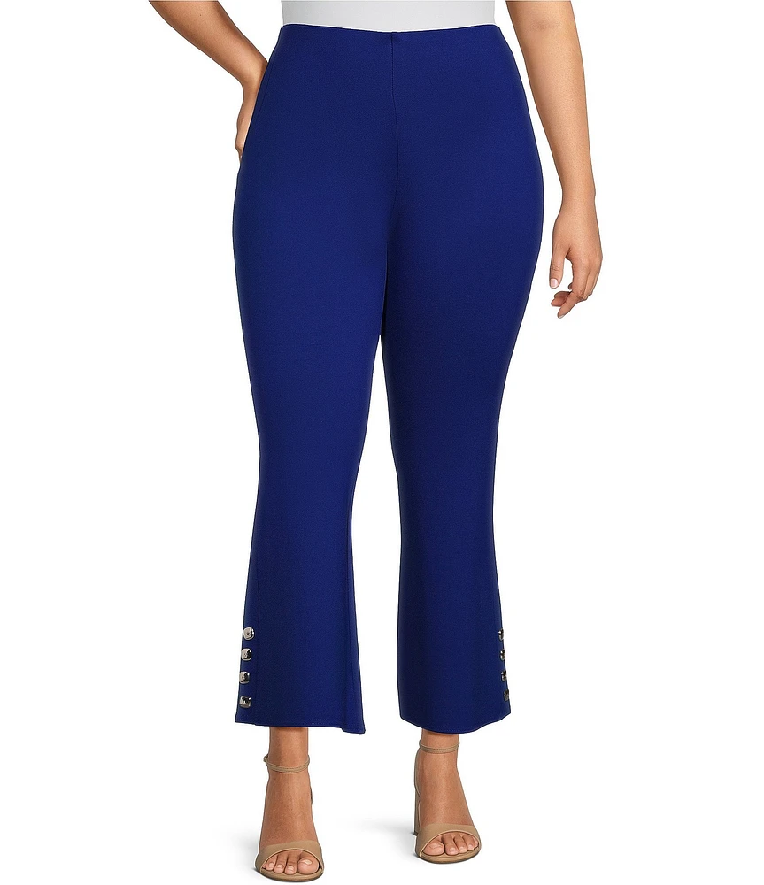 Slim Factor by Investments Plus Size Compression Waist Kick Flare Side Square Rivet Ponte Knit Pants