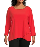 Slim Factor by Investments Plus Size Crew Neckline High-Low Hem Back Button Top