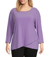 Slim Factor by Investments Plus Size Crew Neckline High-Low Hem Back Button Top