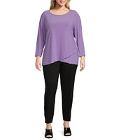 Slim Factor by Investments Plus Size Crew Neckline High-Low Hem Back Button Top