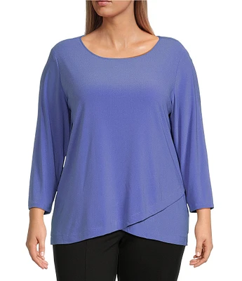 Slim Factor by Investments Plus Size Crew Neckline High-Low Hem Back Button Top