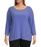 Slim Factor by Investments Plus Size Crew Neckline High-Low Hem Back Button Top