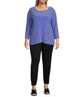 Slim Factor by Investments Plus Size Crew Neckline High-Low Hem Back Button Top