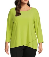 Slim Factor by Investments Plus Size Crew Neckline High-Low Hem Back Button Top