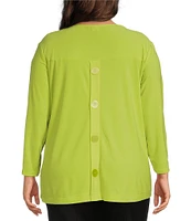 Slim Factor by Investments Plus Size Crew Neckline High-Low Hem Back Button Top