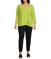 Slim Factor by Investments Plus Size Crew Neckline High-Low Hem Back Button Top