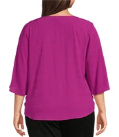 Slim Factor By Investments Plus Size Dylan Tie Front V-Neck 3/4 Sleeve Top