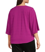 Slim Factor By Investments Plus Size Dylan Tie Front V-Neck 3/4 Sleeve Top