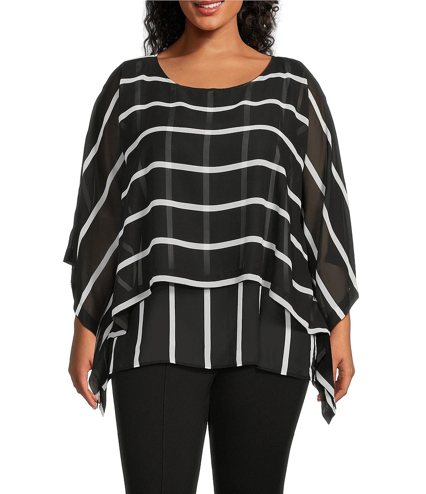 Slim Factor by Investments Plus Size Elbow Sleeve Crew Neck Double Layer Top