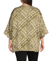 Slim Factor by Investments Plus Size Fancy Plaid Open-Front Short Sleeve Short Kimono