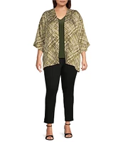 Slim Factor by Investments Plus Size Fancy Plaid Open-Front Short Sleeve Short Kimono