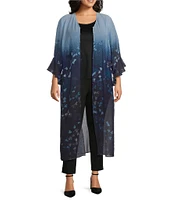 Slim Factor by Investments Plus Size Forest Leaves Print 3/4 Sleeve V-Neck Button Front Duster