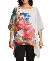 Slim Factor by Investments Plus Size Fragrant Floral Print Boat Neck 3/4 Sleeve Lined Tunic