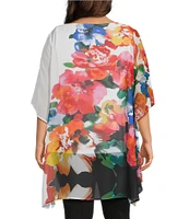 Slim Factor by Investments Plus Size Fragrant Floral Print Boat Neck 3/4 Sleeve Lined Tunic