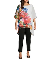 Slim Factor by Investments Plus Size Fragrant Floral Print Boat Neck 3/4 Sleeve Lined Tunic