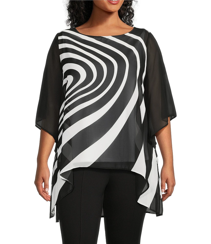 Slim Factor by Investments Plus Size Graphic Movement Print Boat Neck 3/4 Sleeve Lined Tunic