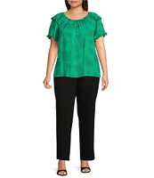 Slim Factor By Investments Plus Size Heidi Palm Jacquard Elastic Crew Neckline Short Sleeve Top