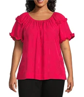 Slim Factor By Investments Plus Size Heidi Palm Jacquard Elastic Crew Neckline Short Sleeve Top