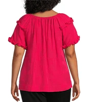 Slim Factor By Investments Plus Size Heidi Palm Jacquard Elastic Crew Neckline Short Sleeve Top