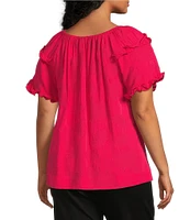 Slim Factor By Investments Plus Size Heidi Palm Jacquard Elastic Crew Neckline Short Sleeve Top