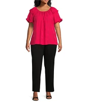 Slim Factor By Investments Plus Size Heidi Palm Jacquard Elastic Crew Neckline Short Sleeve Top