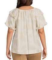 Slim Factor By Investments Plus Size Heidi Palm Jacquard Elastic Crew Neckline Short Sleeve Top