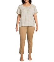 Slim Factor By Investments Plus Size Heidi Palm Jacquard Elastic Crew Neckline Short Sleeve Top