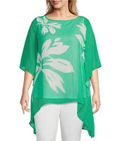 Slim Factor by Investments Plus Size Ikat Flower Placement Print Boat Neck 3/4 Sleeve Lined Tunic