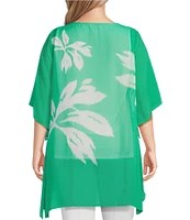 Slim Factor by Investments Plus Size Ikat Flower Placement Print Boat Neck 3/4 Sleeve Lined Tunic