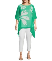 Slim Factor by Investments Plus Size Ikat Flower Placement Print Boat Neck 3/4 Sleeve Lined Tunic